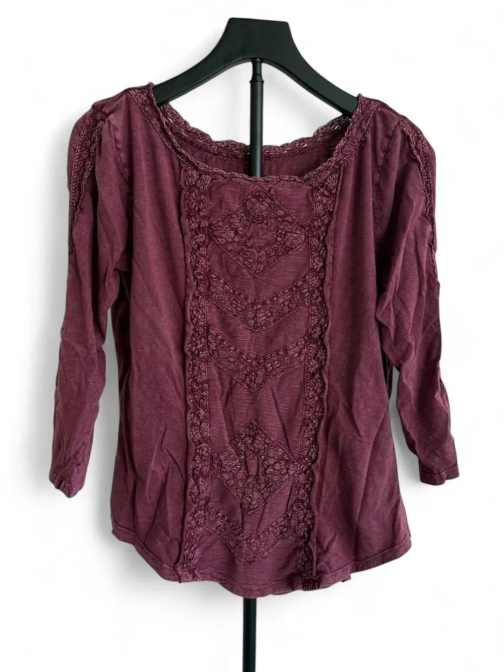 Free People Women’s XL Purple Solid Scoop Neck 3/4 Sleeve Cotton Knit Top